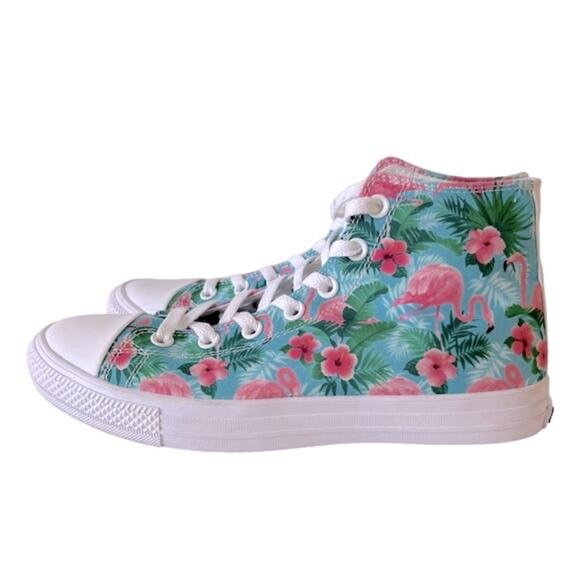 RAAD Shop Flamingo Print Lace Up High tops Sneakers Women Size 9 - Picture 3 of 13